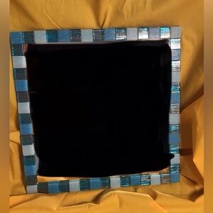 NWT wall mirror 11.75” x 11.75” square framed w shades of turq square tiles